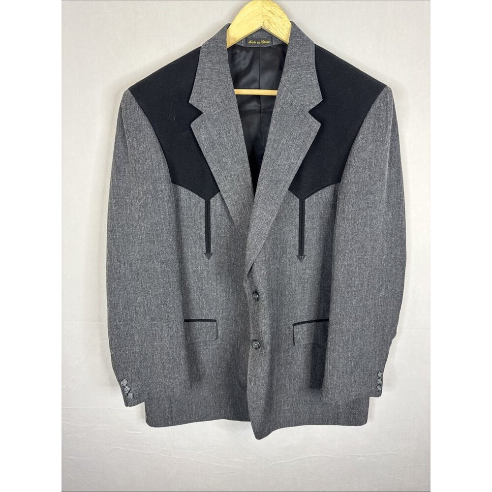 Vintage Circle S Dallas Western Blazer Gray Black Mens 44R Yoke